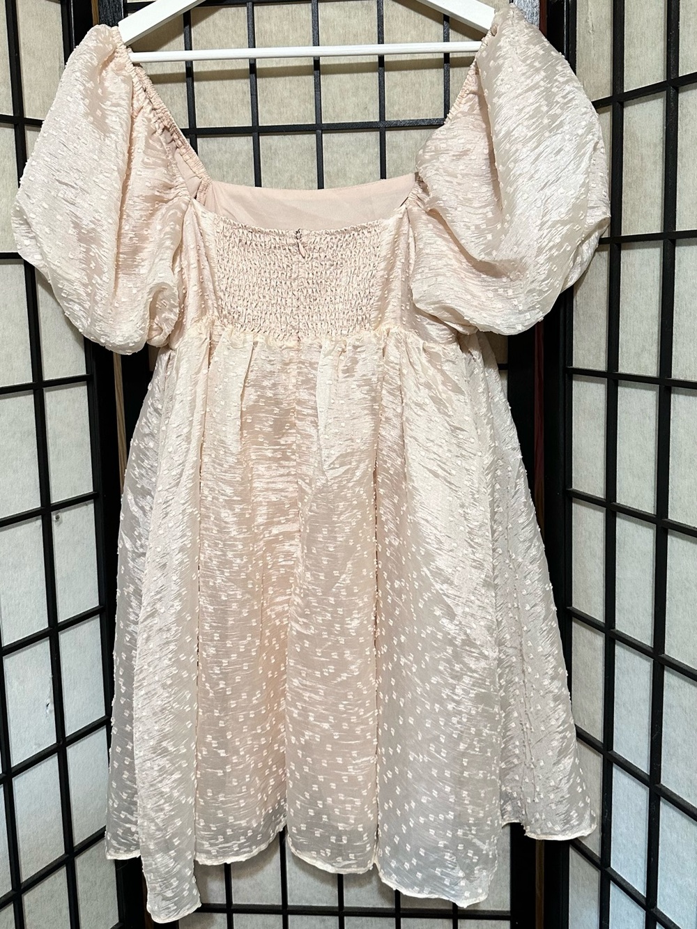STORIA Blush Pink Puff Sleeve Textured Babydoll  Dress - Picture 9 of 10